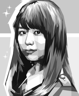 Koyu arkaplanda kısa saç stili wpap popart vektör çizimi olan gri tonlu Japon kız