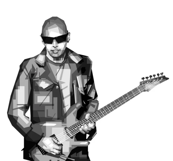 Graustufen Berühmter Gitarrist Auf Weißem Hintergrund Wpap Popart Vektor Illustration — Stockvektor