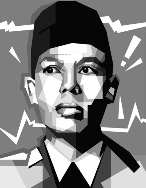 siyah ve beyaz Endonezya ulusal kahramanı wpap popart illüstrasyon tasarımı soyut arka plan