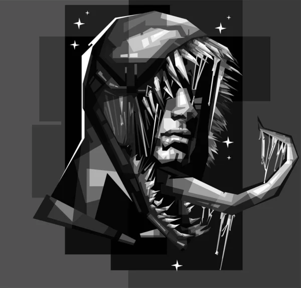 Noir Blanc Monster Popart Wpap Illustration Design Avec Fond Abstrait — Image vectorielle