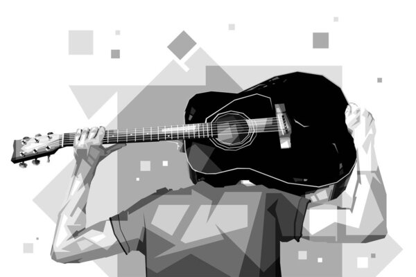 черно-белый Возьмите гитару поп-поп wpap векторной иллюстрации дизайн с абстрактным фоном