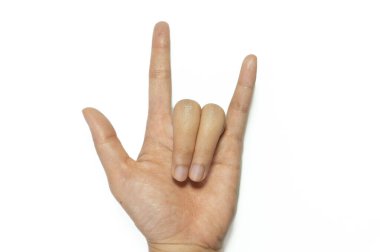 Rock n roll işaret gösteren veya şeytan boynuzu jest veren el