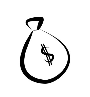 Bir para çantasının çarpıcı siyah çizgisi, dolar işareti içine yerleştirilmiş. Basit ama güçlü, zenginliği ve refahı çağrıştırıyor..