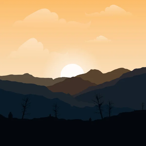 mountain landscape with sunset vector illustrations