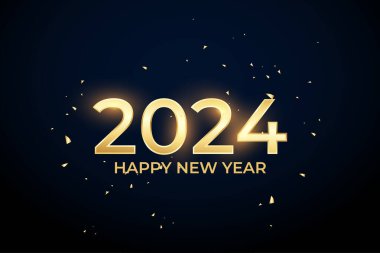 2024 zarif yeni yıl vektör illüstrasyonu. Altın ve Deniz Kuvvetleri