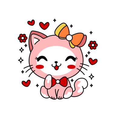 Şirin kedi pembe renk vektör çizimi
