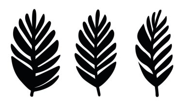 Siluette Üç Siyah Yaprak Vektör İllüstrasyonu