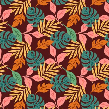 Kusursuz Tropikal Yapraklar Şablonu Burgonya Arkaplanda