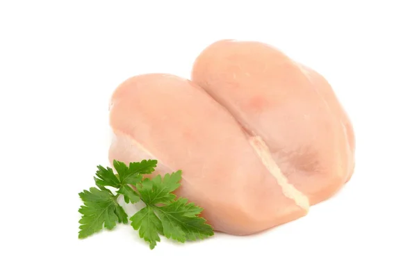 白地に鶏の胸肉の切り身 — ストック写真