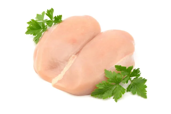白地に鶏の胸肉の切り身 — ストック写真