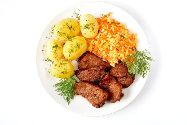 Schweinefleisch Mit Kartoffeln Und Salat — Stockfoto