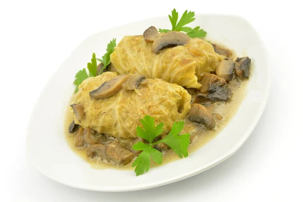 Dish Minced Meat Rice Cabbage Mushroom Sauce — Stock Photo, Image