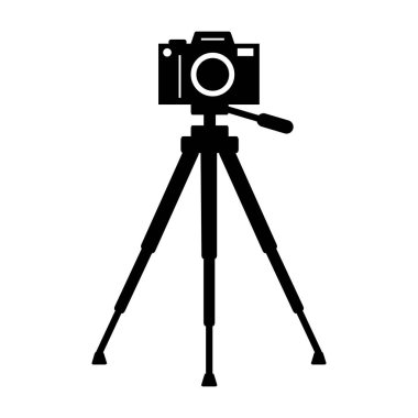 Beyaz arkaplanda üç ayaklı bir kamera.