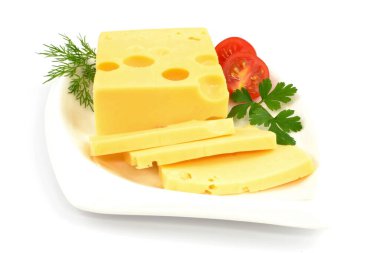Beyaz arkaplanda peynir