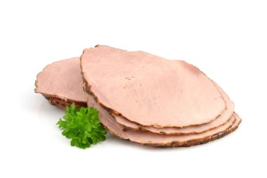 Beyaz arka planda jambon dilimleri