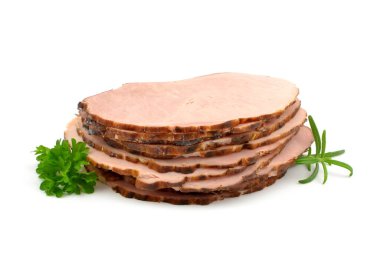 Beyaz arka planda jambon dilimleri