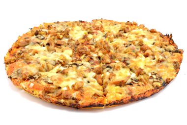 Beyaz arka planda pizza.