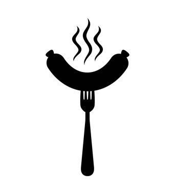 Beyaz arkaplanda çatal simgesi üzerine sosis