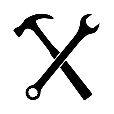 Beyaz arkaplanda İngiliz anahtarı ve çekiç simgesi