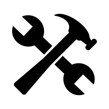 Beyaz arkaplanda İngiliz anahtarı ve çekiç simgesi