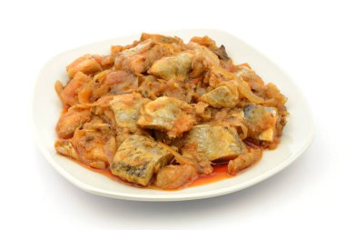 herring salad on a white background