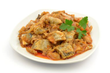 herring salad on a white background