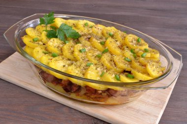 potato casserole in a casserole dish