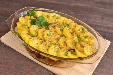 potato casserole in a casserole dish