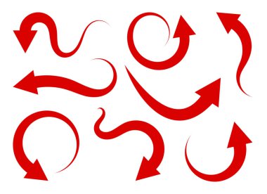 Beyaz zemin üzerine Kırmızı oklar kümesi