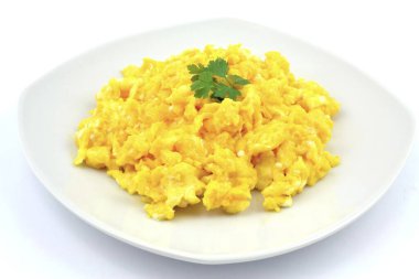 scrambled eggs on a white background