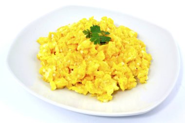 scrambled eggs on a white background