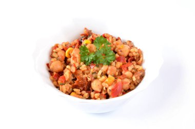 salad with groats, chickpeas and dried tomatoes