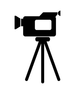 Beyaz arkaplanda bir tripodun üzerindeki kamera simgesi