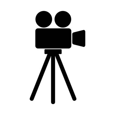 Beyaz arkaplanda bir tripodun üzerindeki kamera simgesi