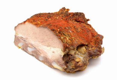 baked pork ribs on a white background