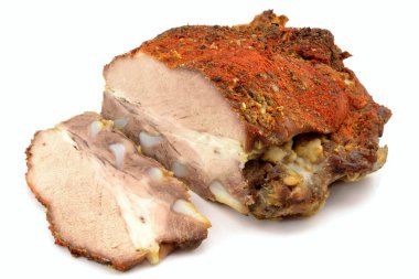 baked pork ribs on a white background