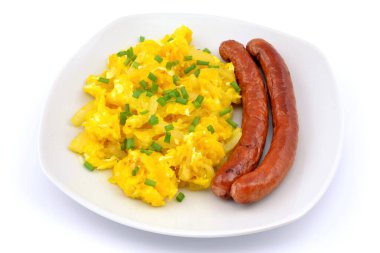 scrambled eggs with onions and sausage