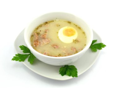 sour rye soup with egg and sausage
