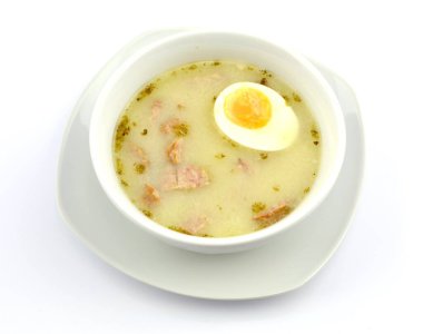 sour rye soup with egg and sausage