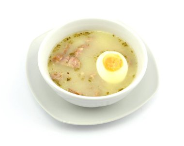sour rye soup with egg and sausage