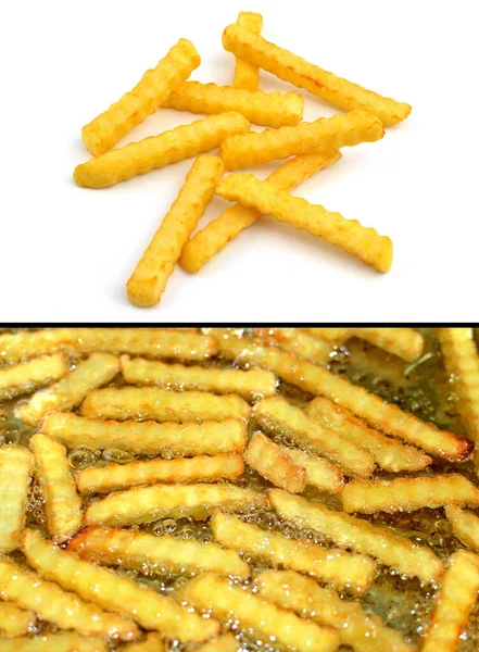 French fries fried in oil and isolated on a white background