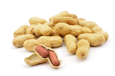 Beyaz arkaplanda yer fıstıkları