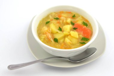 cabbage soup on a white background
