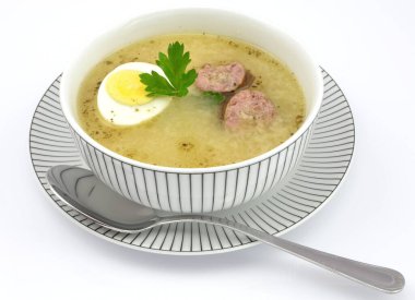 sour rye soup with egg and sausage
