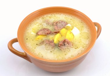 sour rye soup with egg and sausage