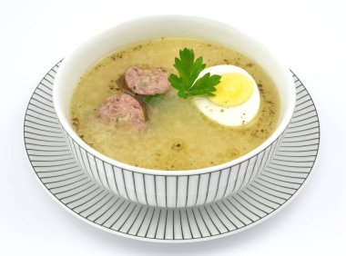 sour rye soup with egg and sausage