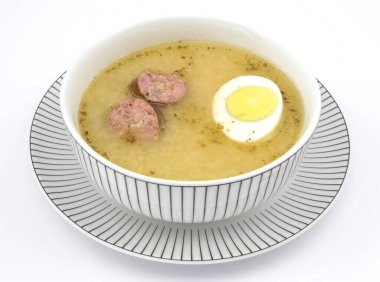 sour rye soup with egg and sausage