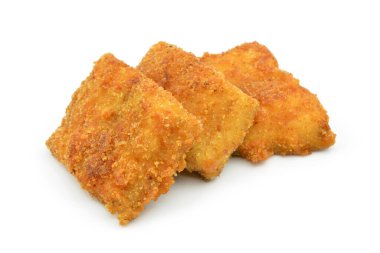 fried miruna fish on a white background