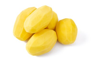 raw peeled potatoes isolated on white background