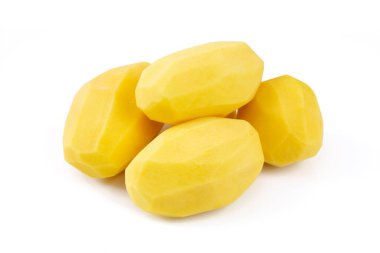 raw peeled potatoes isolated on white background